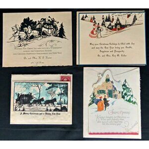Mid Century Modern Christmas Greeting Card Set Of 4 VTG Holiday Ephemera 1950s